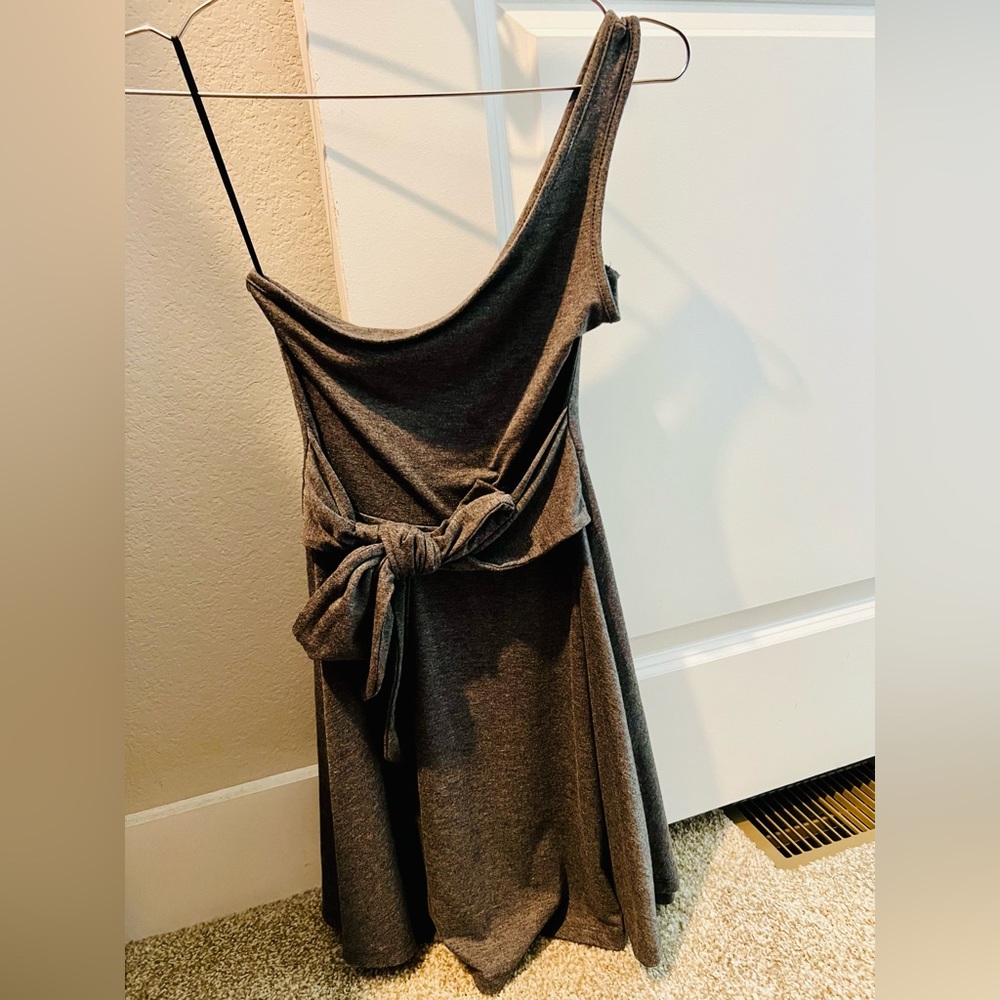 One-Shoulder Gray Dress with Sash